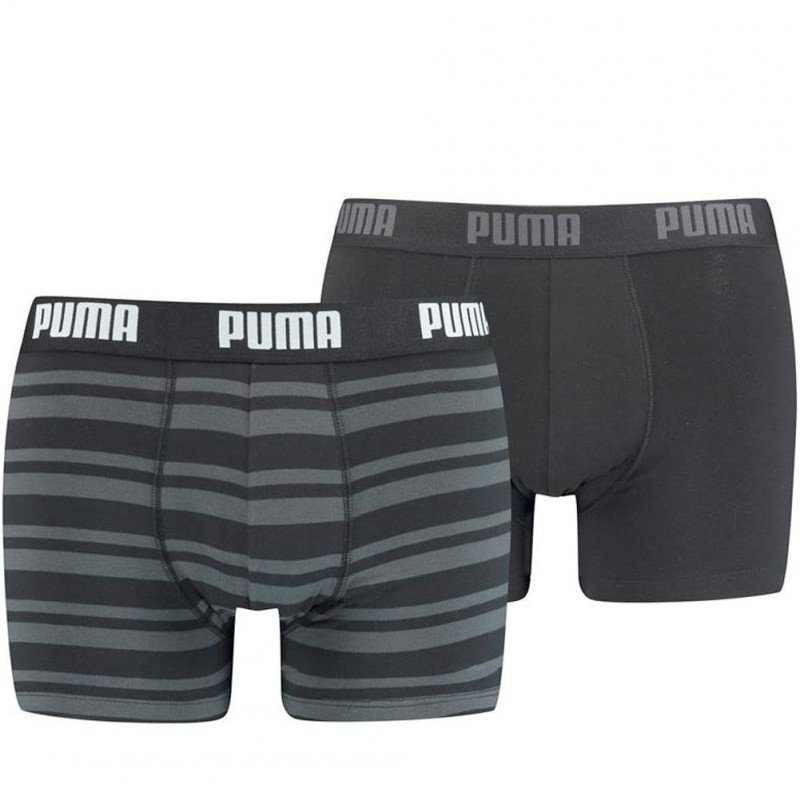 PUMA Lot de 2 Boxers Homme Coton HERITAGE STRIPE Noir