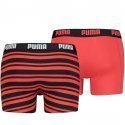 PUMA Lot de 2 Boxers Homme Coton HERITAGE STRIPE Rouge Noir