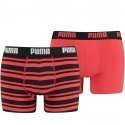 PUMA Lot de 2 Boxers Homme Coton HERITAGE STRIPE Rouge Noir