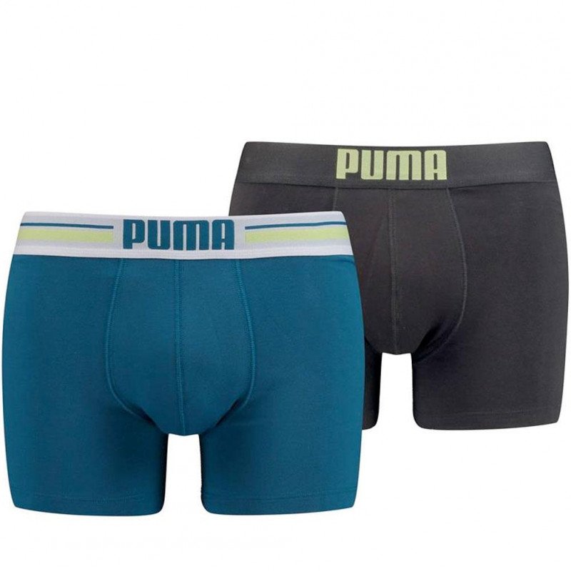 PUMA Lot de 2 Boxers Homme Coton PLACED LOGO Bleu pétrole