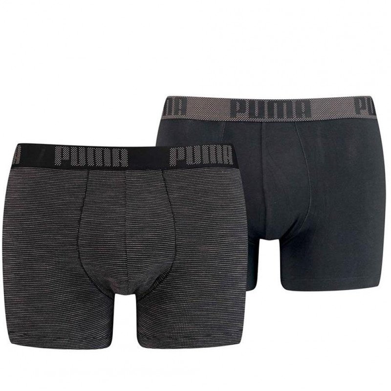 PUMA Lot de 2 Boxers Homme Coton BIRDFEET STRIPE Noir