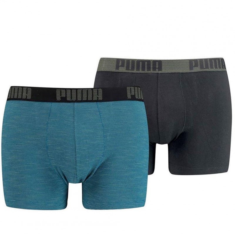 PUMA Lot de 2 Boxers Homme Coton BIRDFEET STRIPE Bleu pétrole