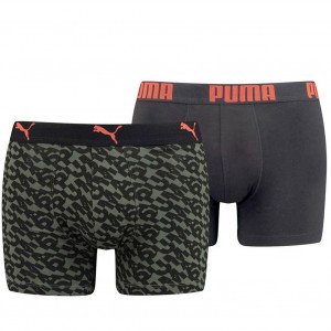 PUMA Lot de 2 Boxers Homme Coton AOP Vert army