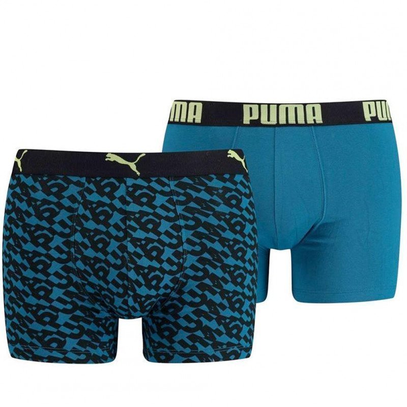 PUMA Lot de 2 Boxers Homme Coton AOP Bleu pétrole