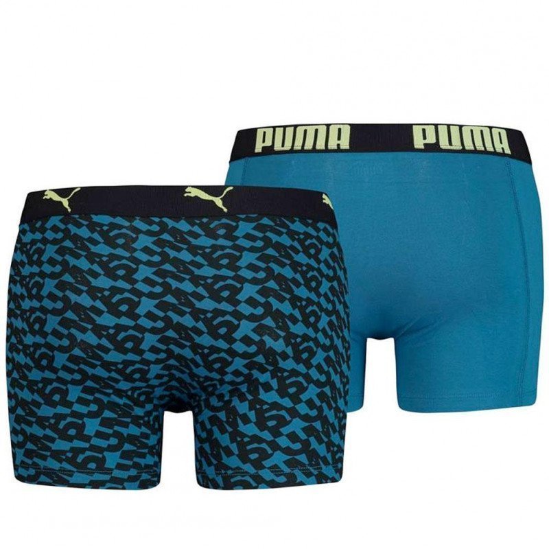 PUMA Lot de 2 Boxers Homme Coton AOP Bleu pétrole