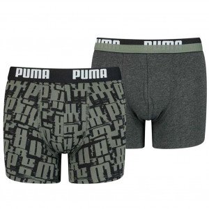 PUMA Lot de 2 Boxers Garçon Coton LOGOAOP Vert army