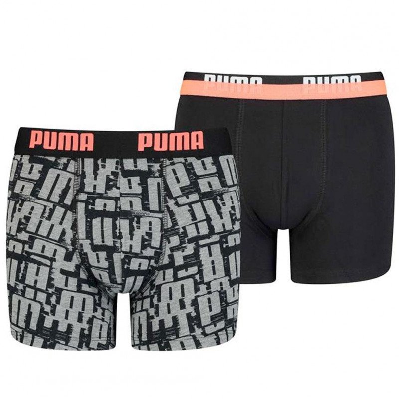 PUMA Lot de 2 Boxers Garçon Coton LOGOAOP Noir Blanc