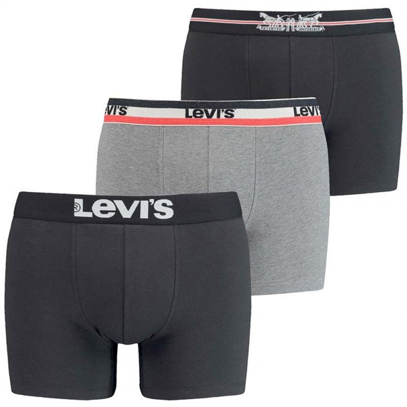 LEVI'S Coffret de 3 Boxers Homme Coton GIFTBOX Noir Gris