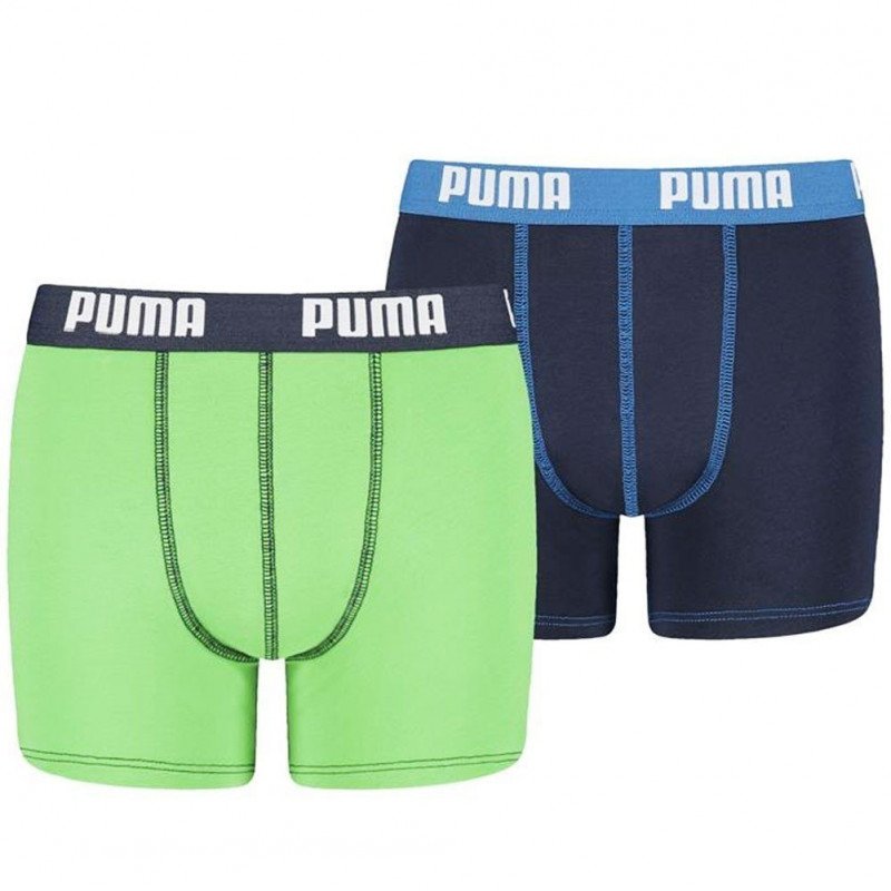 PUMA Lot de 2 Boxers Garçon Coton BASIC Bleu Vert