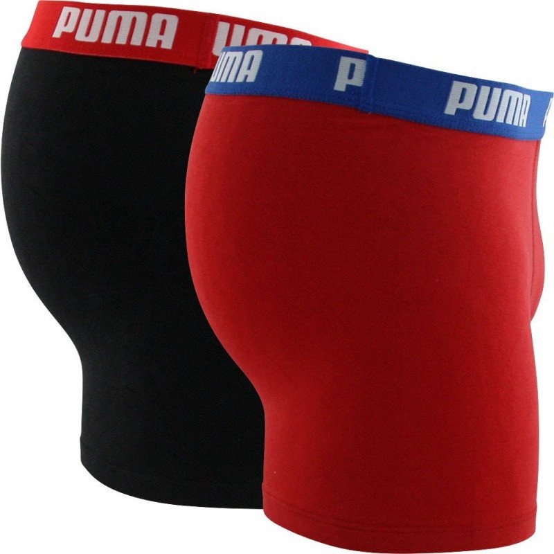PUMA Lot de 2 Boxers Garçon Coton BASICN Rouge Noir