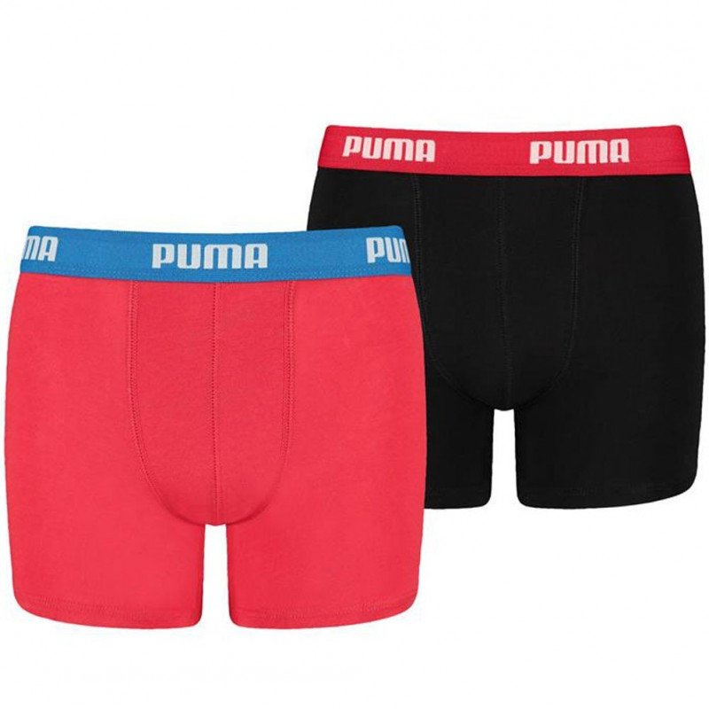 PUMA Lot de 2 Boxers Garçon Coton BASICN Rouge Noir