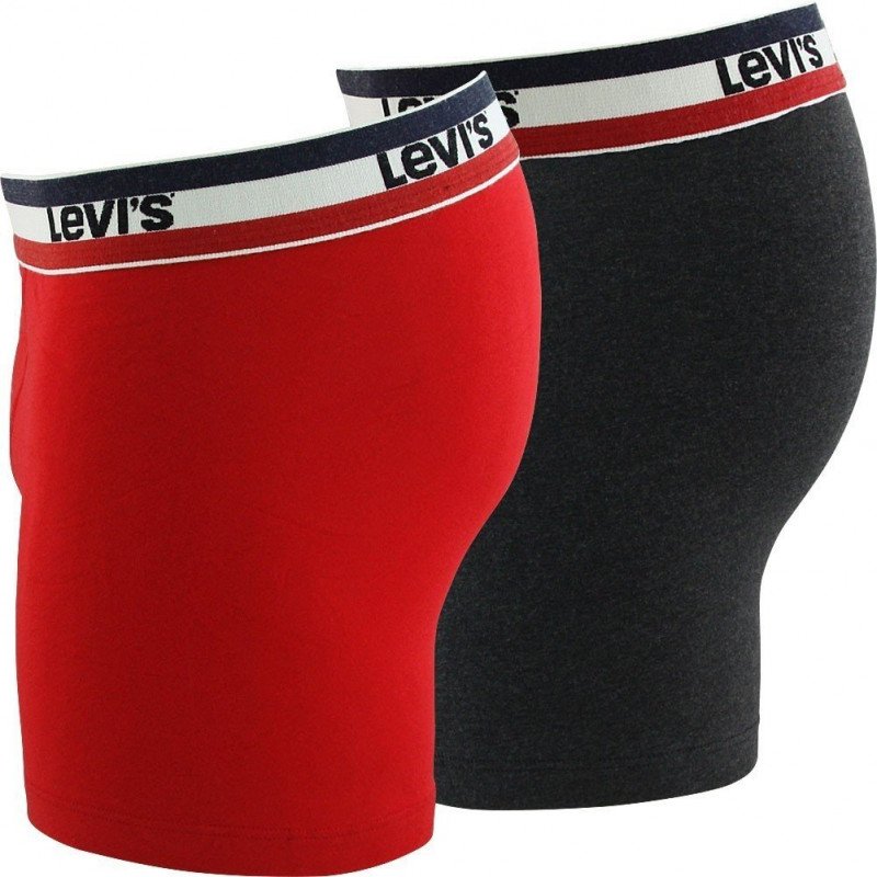 LEVI'S Lot de 2 Boxers Homme Coton SPRTSWR LOGO Rouge Gris