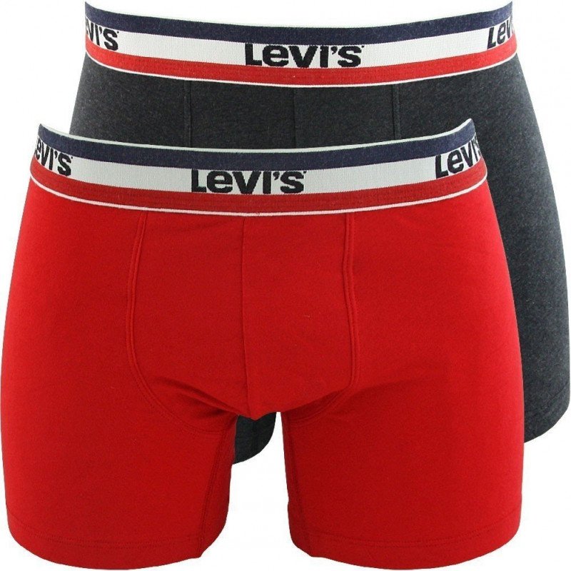 LEVI'S Lot de 2 Boxers Homme Coton SPRTSWR LOGO Rouge Gris