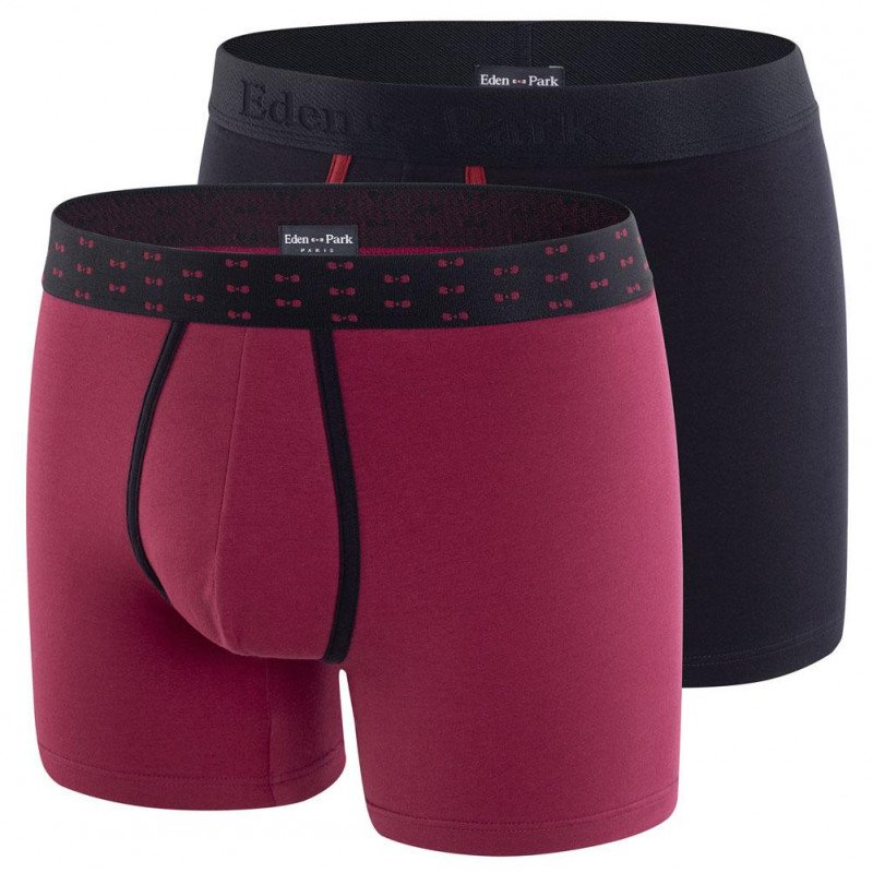 EDEN PARK Lot de 2 Boxers Homme Coton DUOCONT Marine Beet red