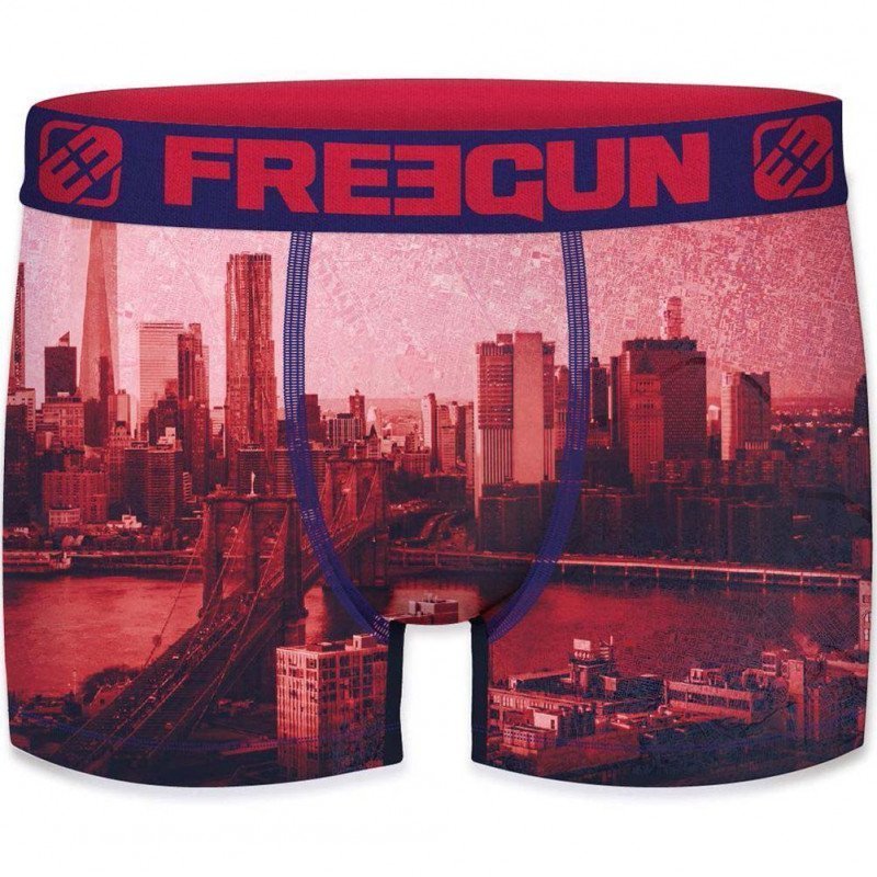 FREEGUN Boxer Homme Microfibre CIT Bleu Rouge PREMIUM