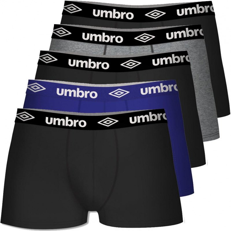 UMBRO Lot de 5 Boxers Homme Coton BCX5CLASS 1 Bleu Gris Noir