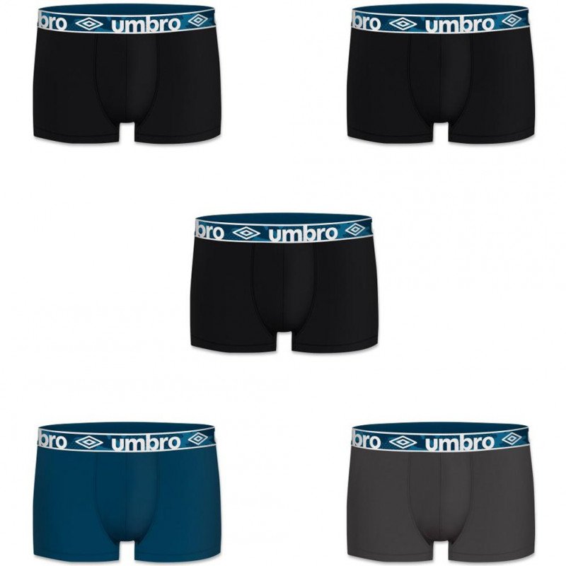 UMBRO Lot de 5 Boxers Homme Coton BCX5CLASS 3 Noir Gris Noir Bleu Noir