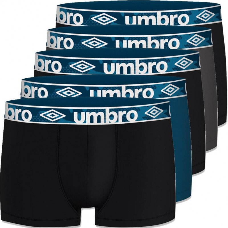 UMBRO Lot de 5 Boxers Homme Coton BCX5CLASS 3 Noir Gris Noir Bleu Noir