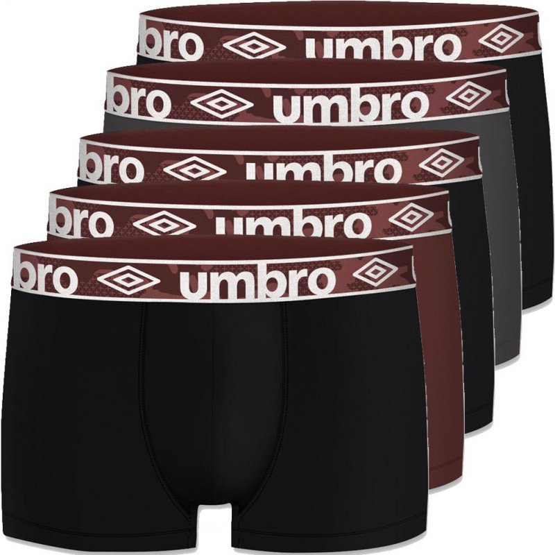 UMBRO Lot de 5 Boxers Homme Coton BCX5CLASS 4 Noir Gris Noir Rouge Noir