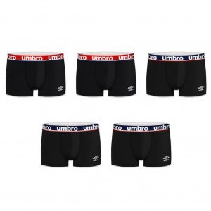 UMBRO 5 Boxers Homme Coton BCX5CLASS 8 Noir ceinture Bleu Rouge