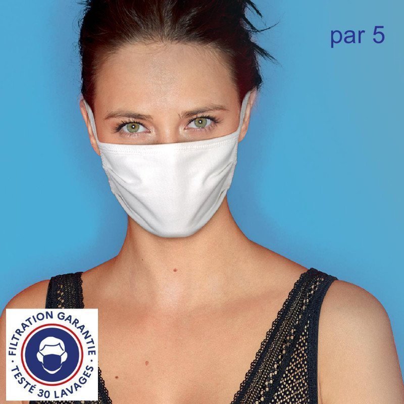 LOT DE 5 Masque Masques Mixte BARRIERE Blanc et Uni