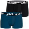 UMBRO Lot de 2 Boxers Homme Coton BCX2ASS4 Bleu Noir
