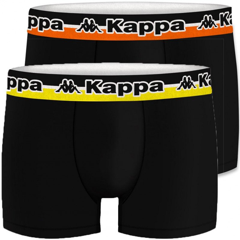 KAPPA Lot de 2 Boxers Homme Coton BCX2TRIAS 1 Noir Jaune Orange