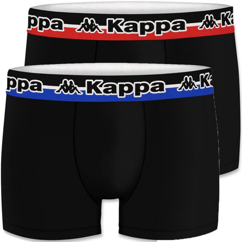 KAPPA Lot de 2 Boxers Homme Coton BCX2TRIAS 1 Noir Bleu Rouge