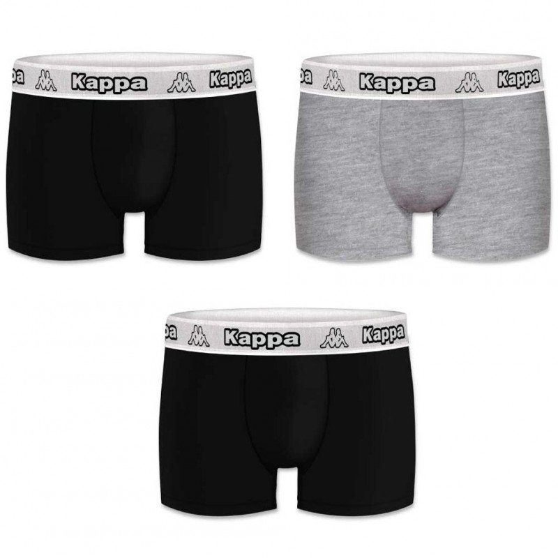 KAPPA Lot de 3 Boxers Homme Coton BCX3ASS Noir Gris Noir