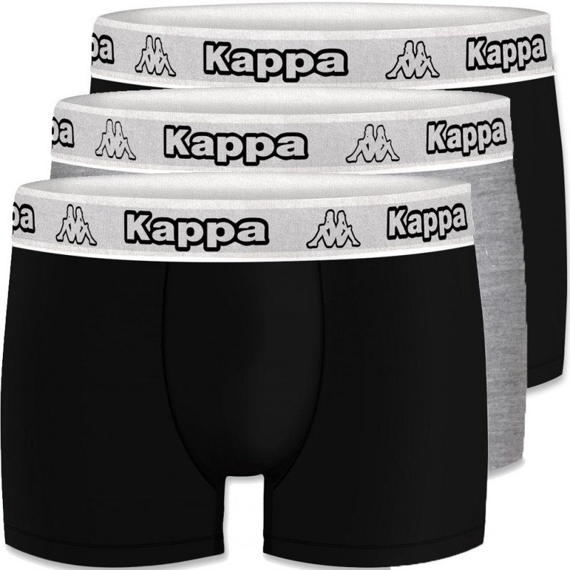 KAPPA Lot de 3 Boxers Homme Coton BCX3ASS Noir Gris Noir