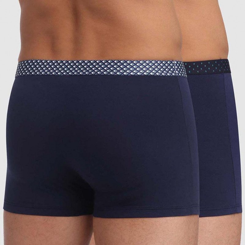 DIM Lot de 2 Boxers Homme Coton MIXANDPRINTS Bleu denim Ligne Losange