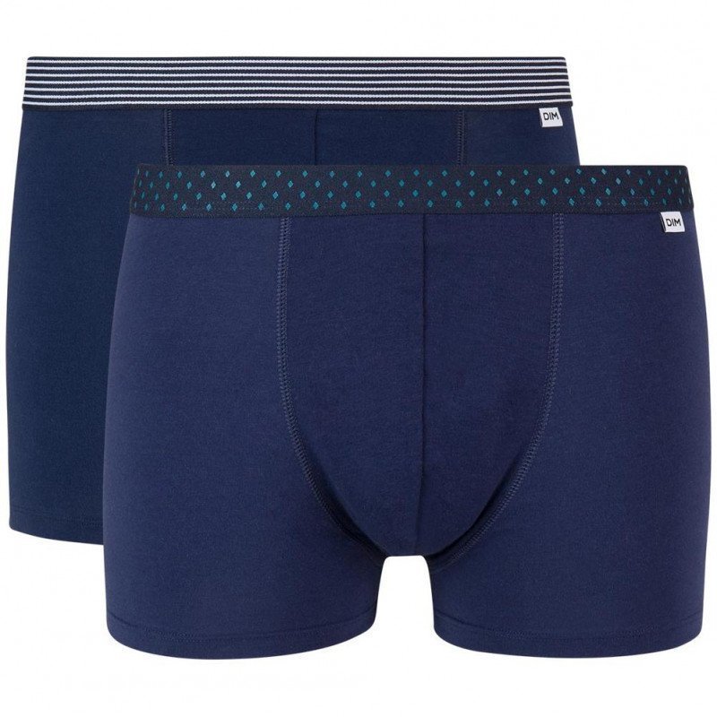 DIM Lot de 2 Boxers Homme Coton MIXANDPRINTS Bleu denim Ligne Losange