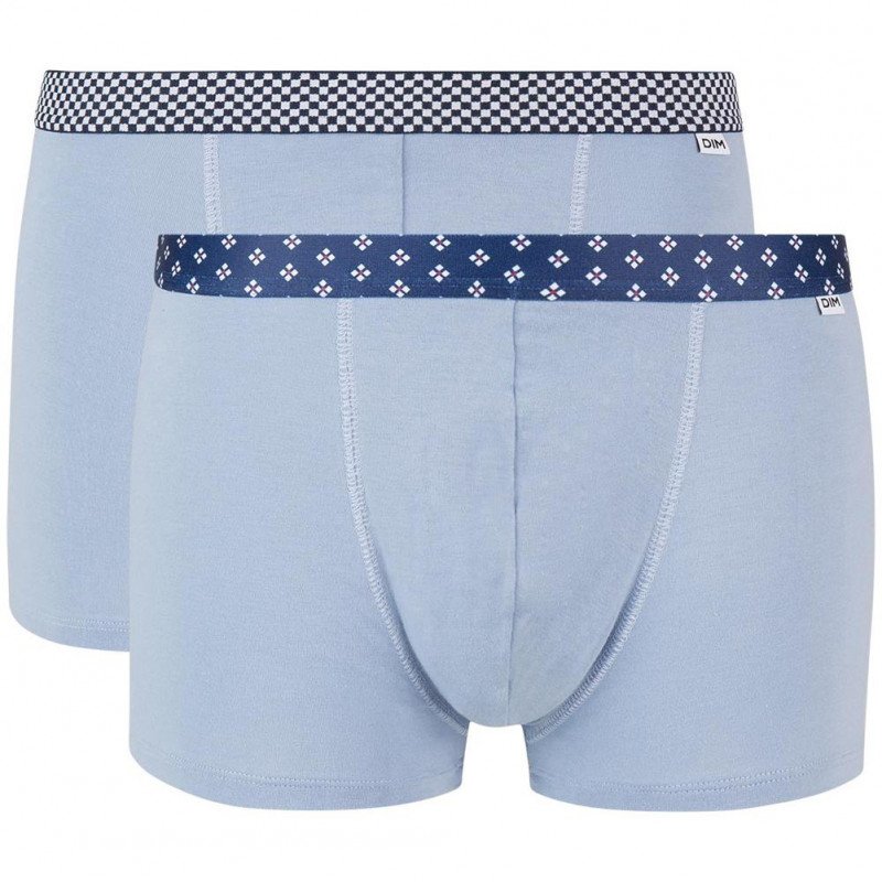 DIM Lot de 2 Boxers Homme Coton MIXANDPRINTS Bleu glacier Carré Géo