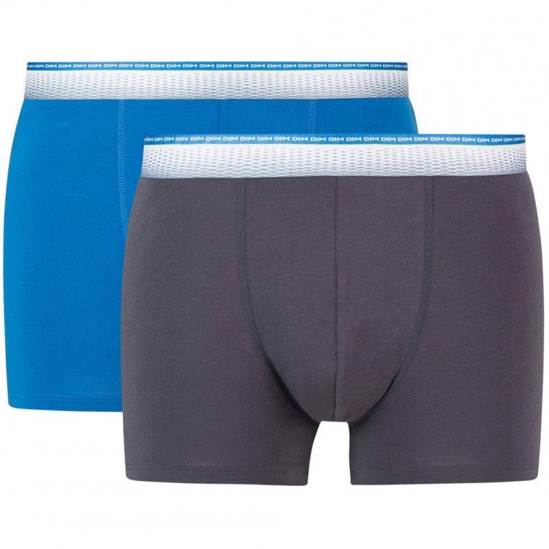 DIM Lot de 2 Boxers Homme Coton ABSOLUFIT Gris granit Bleu océan