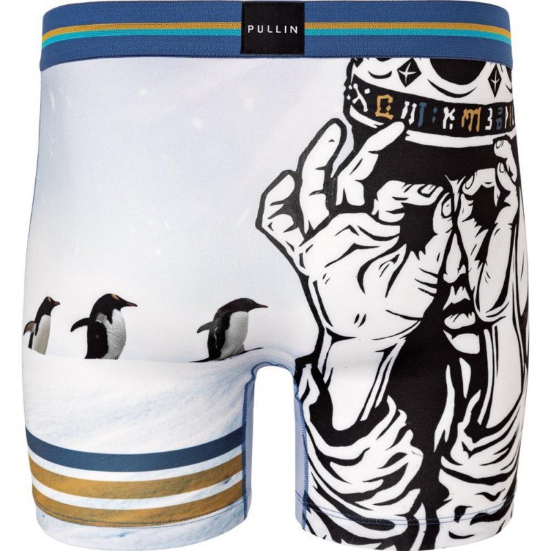 PULL IN Boxer Long Homme Microfibre 3PENGUINS Blanc Bleu