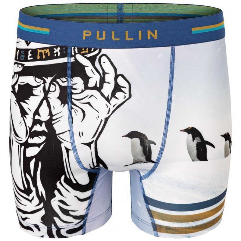 PULL IN Boxer Long Homme Microfibre 3PENGUINS Blanc Bleu