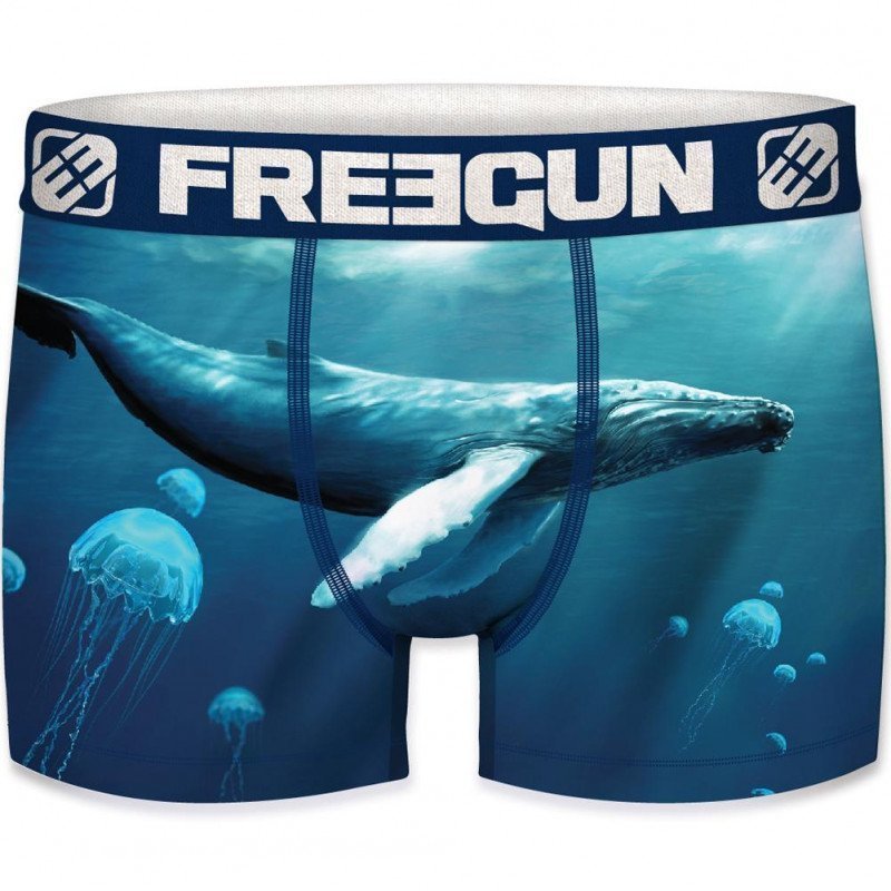 FREEGUN Boxer Homme Microfibre recyclée WHA Bleu Blanc