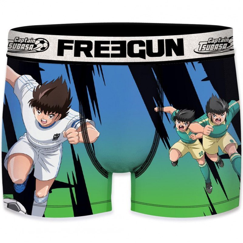 FREEGUN Boxer Homme Microfibre RUN Bleu Vert CAPTAIN TSUBASA