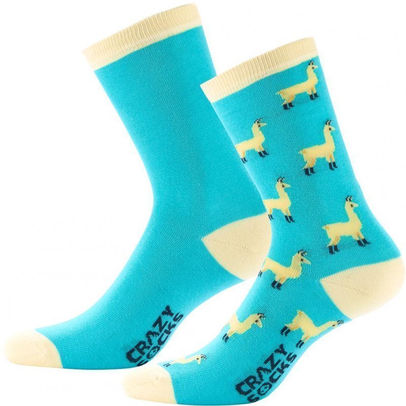 CRAZYSOCKS Lot de 2 paires de Chaussettes Homme Coton Bio ANIMA Lama Bleu