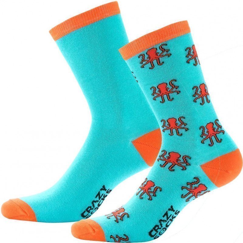 CRAZYSOCKS Lot de 2 paires de Chaussettes Homme Coton Bio ANIMA Pieuvre Cyan