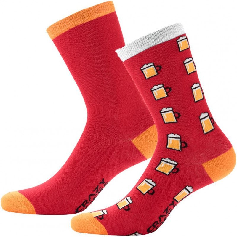 CRAZYSOCKS Lot de 2 paires de Chaussettes Homme Coton Bio FOODBE Bière Rouge