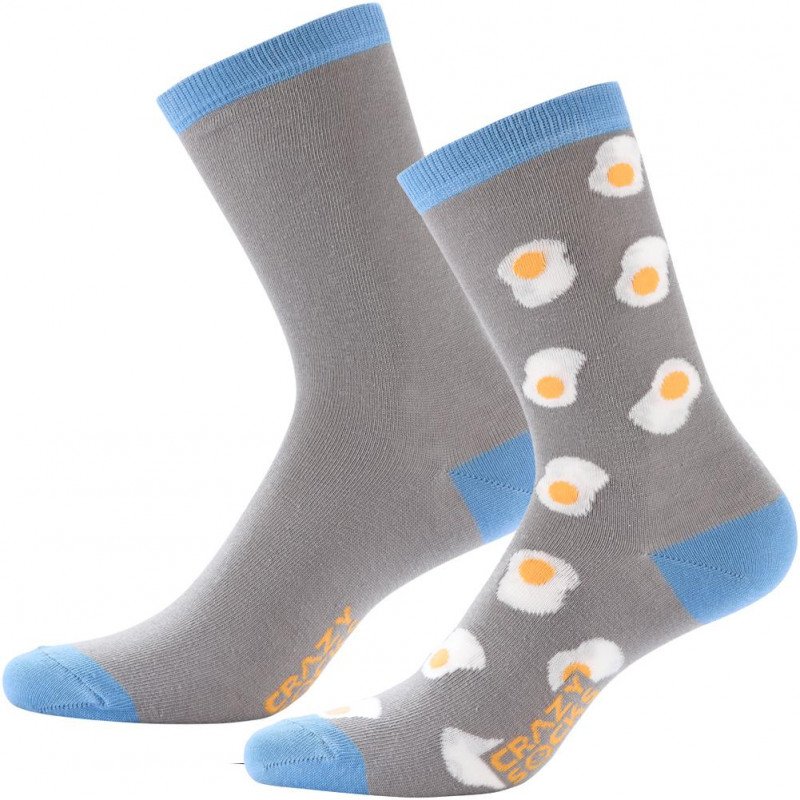 CRAZYSOCKS Lot de 2 paires de Chaussettes Homme Coton Bio FOODBE Œuf Gris