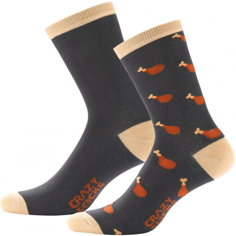 CRAZYSOCKS Lot de 2 paires de Chaussettes Homme Coton Bio FOODBE Poulet Gris