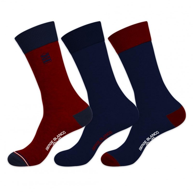 SERGE BLANCO Lot de 3 paires de Chaussettes Homme Coton CHVASS4 Marine Rouge