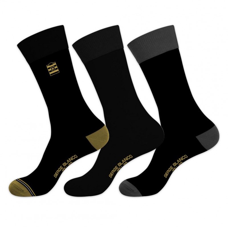 SERGE BLANCO Lot de 3 paires de Chaussettes Homme Coton CHVASS4 Noir Jaune