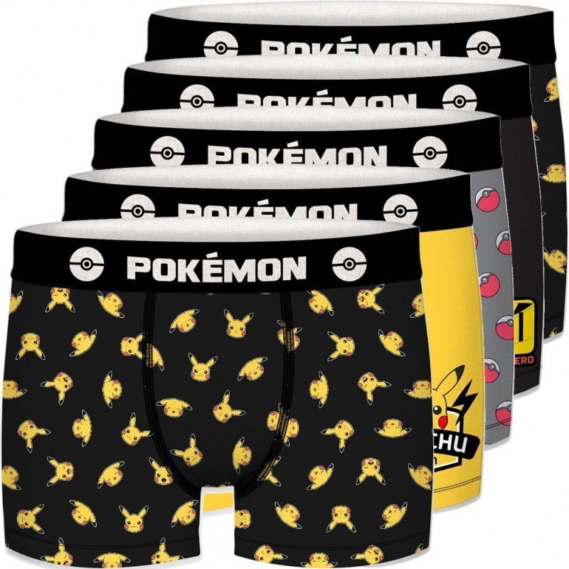 POKEMON Lot de 5 Boxers Garçon Coton BCX5LOT 4 Noir Jaune PIKACHU