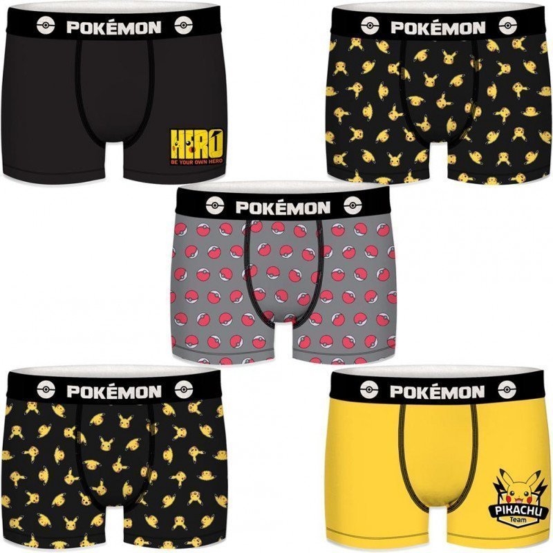 POKEMON Lot de 5 Boxers Garçon Coton BCX5LOT 4 Noir Jaune PIKACHU