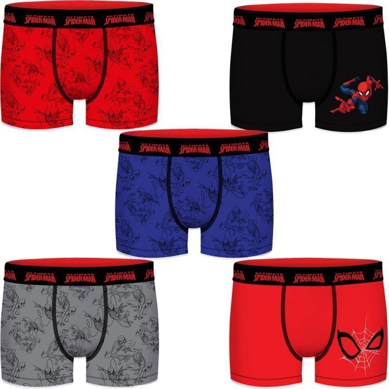 MARVEL Lot de 5 Boxers Garçon Coton BCX5LOT 3 Rouge Noir SPIDERMAN