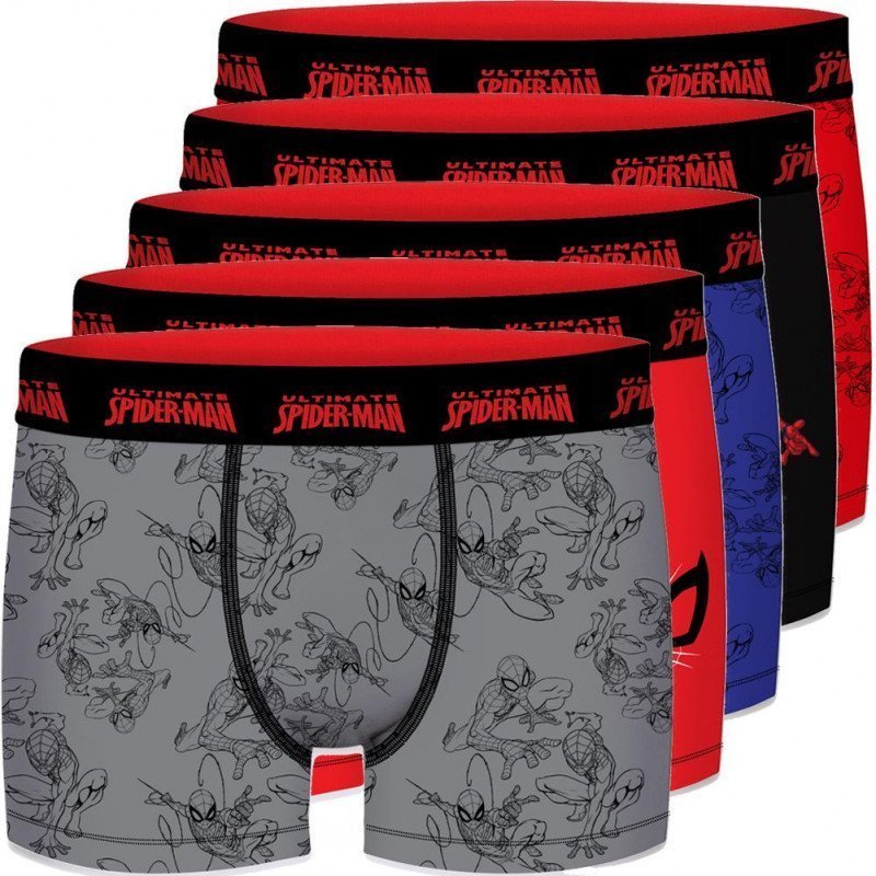 MARVEL Lot de 5 Boxers Garçon Coton BCX5LOT 3 Rouge Noir SPIDERMAN