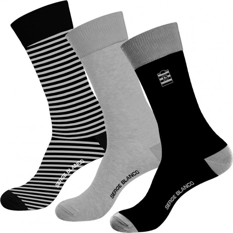 SERGE BLANCO Lot de 3 paires de Chaussettes Homme Coton CHVASS3 Souris Noir